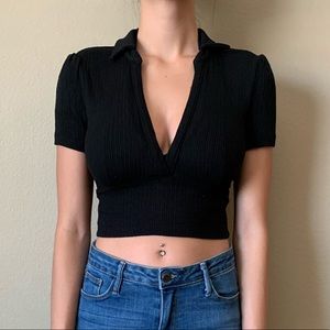 🌿Sale🌿 FP Black Collared V-Neck Crop Sz S